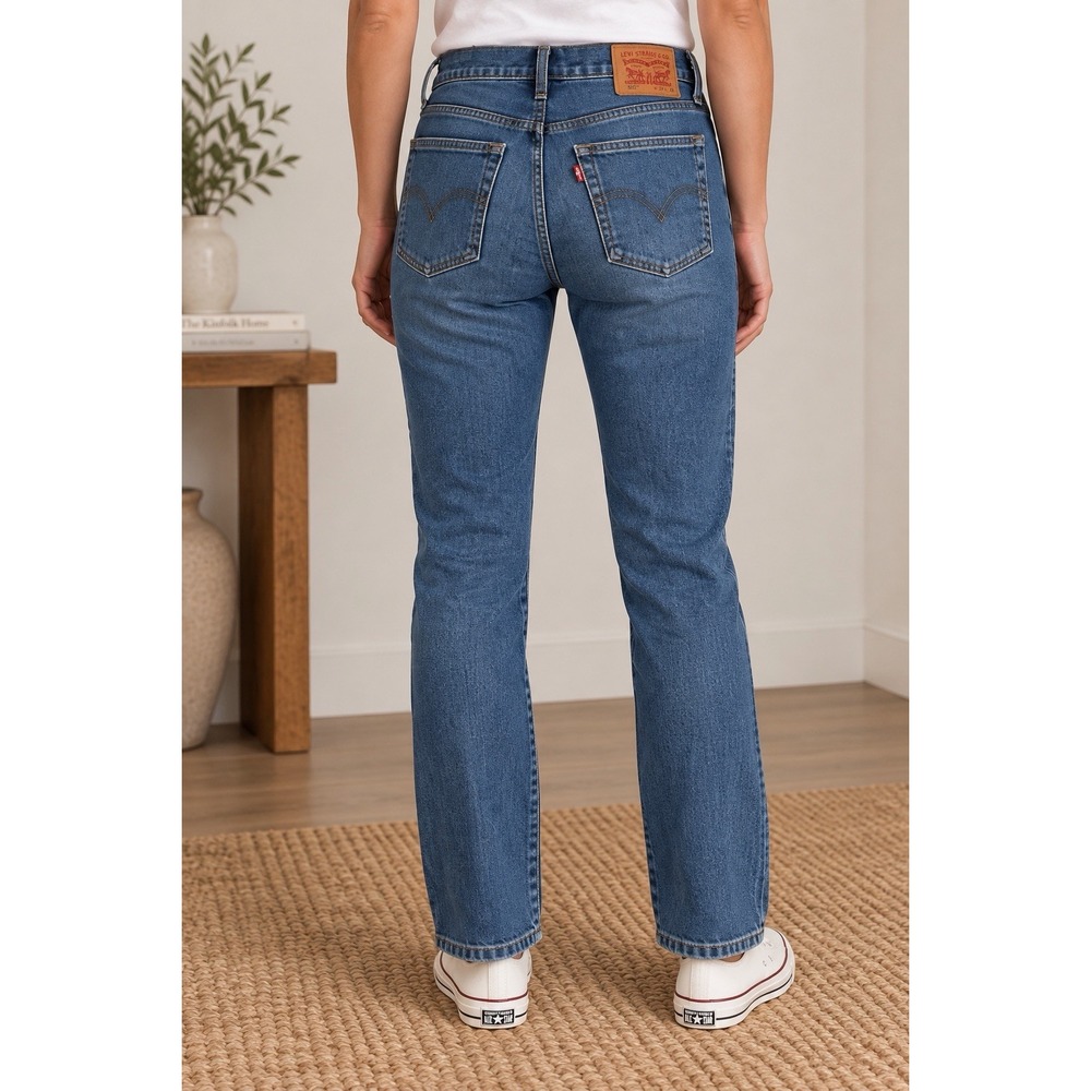 Levi's 502 Women's Jeans W29 L30 Medium Wash Straight Leg Stretch Denim - Picture 3 of 9